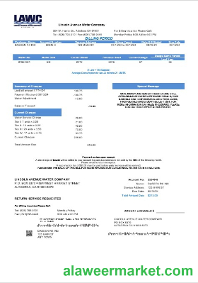 USA California Lincoln Avenue Water Company business utility bill template in Word and PDF formats